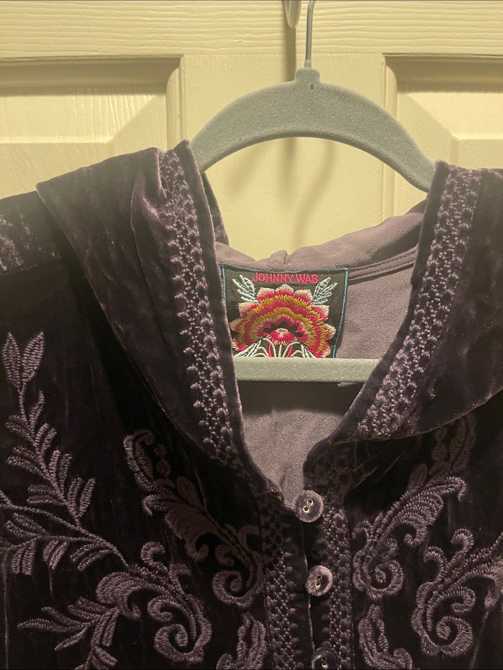 Johnny Was Purple Velvet Button-Down Shirt with Embroidery - Picture 4 of 7